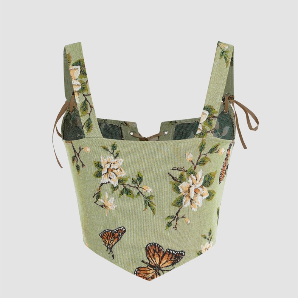 NWT CIDER FLORAL & BUTTERFLY LACE UP CROP CORSET TANK BUSTIER TOP SIZE SMALL - Picture 2 of 6